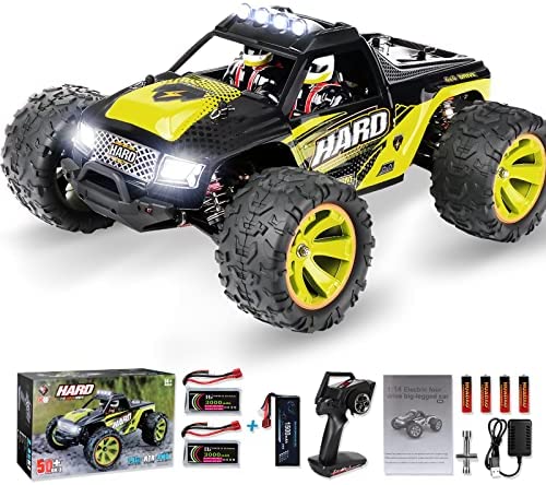 1:14 Scale Fast Remote Control Car for Adults-WLtoys 144002 4WD RC Car Adjustable High Speed 50+km/h-All Terrain RC Monster Truck with 550 Motor & 3 x High Capacity Batteries for 60 mins Play