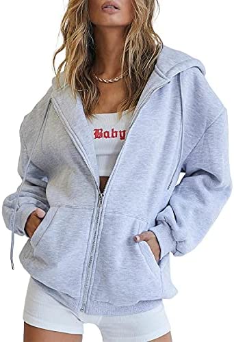 EFAN Women's Cute Hoodies Teen Girl Fall Jacket Oversized Sweatshirts Casual Drawstring Clothes Zip Up Y2K Hoodie with Pocket