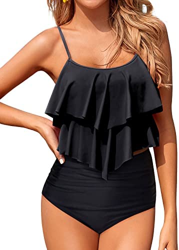 Holipick Tankini Swimsuits for Women Two Piece Bathing Suits Ruffle Tops with High Waisted Bottoms Bikini Sets for Teen Girls