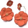 Metal Poppy Flower Dangle Earring- Matte Painted Dual Flower Floral Petal Tiered Drop for Women