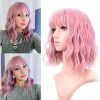 VCKOVCKO Pastel Wavy Wig With Air Bangs Women's Short Bob Purple Pink Wigs Curly Wavy Shoulder Length Pastel Bob Synthetic Cosplay Wig for Girls Daily Use Colorful Wigs(12", Purple Pink)