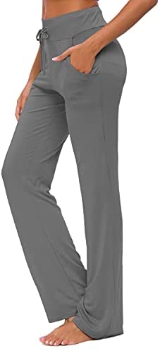 Women's Yoga Pants with Pockets Modal Loose Straight-Leg Yoga Trousers with Drawstring for Yoga and Running Joggers Casual