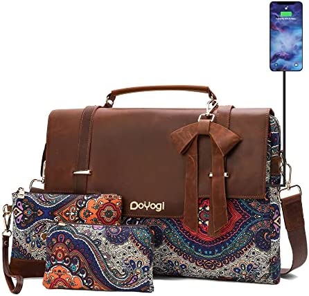 Doyogi Laptop Bag for Women, 16.5 inch Computer Messenger Briefcase Bag with Shoulder Strap, Genuine Leather Work Bag