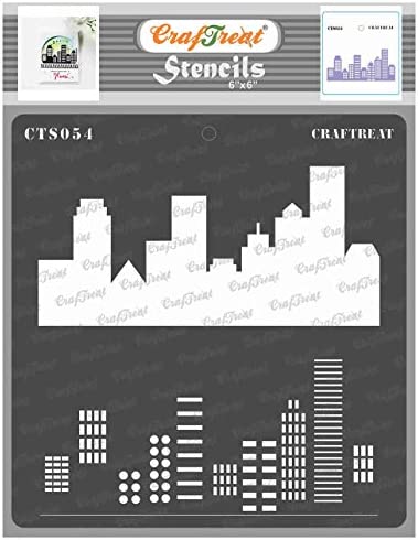 CrafTreat Cityscape Stencils for Painting on Wood, Canvas, Paper, Fabric, Floor, Wall and Tile - City Scape - 6x6 Inches - Reusable DIY Art and Craft Stencils - Landscape Stencil Templates