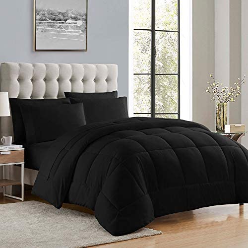 Sweet Home Collection Down Alternative Comforter All Season Warmth Luxurious Plush Loft Microfiber Fill Duvet Insert Bedding, Full, Black