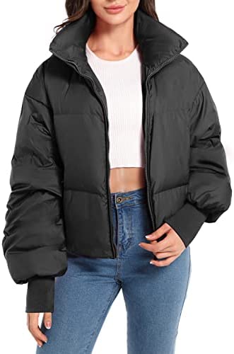 Oroaly Womens Winter Oversized Short Down Jacket Crop Zip Puffer Coat