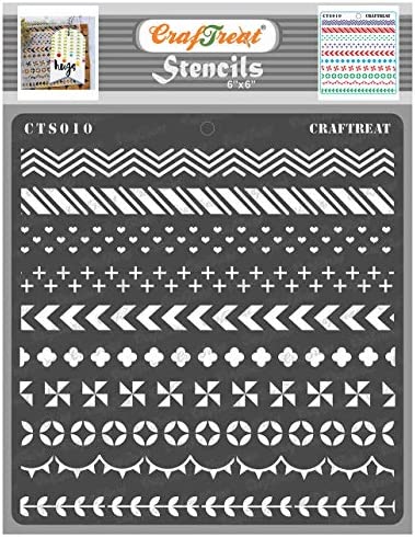 CrafTreat Border Stencils for Painting on Wood, Canvas, Paper, Fabric, Floor, Wall and Tile - Washi Tape - 6x6 Inches - Reusable DIY Art and Craft Stencils for Borders - Stencils Borders