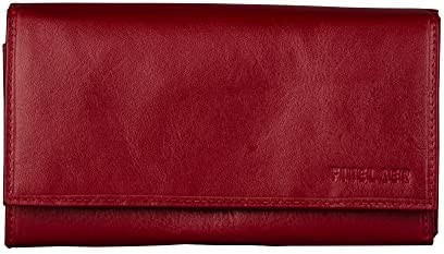Finelaer Red Leather Clutch Purse Envelope Bifold Carryall Wallet
