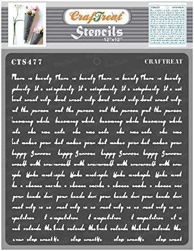 CrafTreat Crafting Script Stencils for Painting on Wood, Wall, Tile, Canvas, Paper and Floor - Script Stencil - 12x12 Inches - Reusable DIY Art and Craft Stencils - Script Letter Stencils