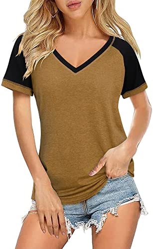 ULTRANICE Casual Tops for Women Short/Long Sleeve T Shirts Blouse V-Neck Color Block Tunic Tops