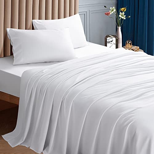 SONORO KATE 1000 Thread Count Bed Sheet Set 100% Egyptian Cotton Queen Size Sheet,Very Soft & Silky Sateen Weave Sheets,Luxury Hotel Fits Mattress Up to 16-20 inches Deep Pocket (Queen, White)