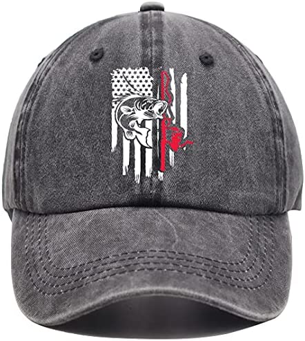 Fish American Flag Hat, Adjustable Washed Fishing Rod Us Flag Baseball Cap for Fisherman Men Women