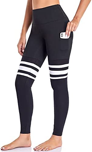 Zentrex Women's High Waist Yoga Leggings Color Block Camo Workout Pants Full-Length Running Leggings with Pocket