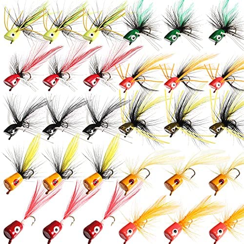 30 Pieces Fishing Lures Kit Bass Poppers Lures Colorful Fishing Bait Lures with Hooks for Freshwater Panfish Fishing Assortment