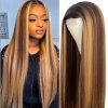 AISI HAIR Highlights Omber Blonde Wig for Women Synthetic Long Straight Hair Middle Part Mixed Blonde Synthetic Hair Full Wig for Daily Use