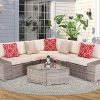 BPTD Outdoor Patio Furniture Set,PE Wicker Rattan Patio Multipurpose Sectional Conversation Furniture, Coffee Table and Cushions for Lawn, Garden, Poolside, Balcony, Backyard (Gray/Ecru White)