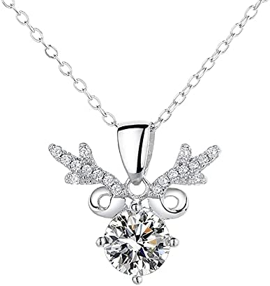 Boseny 925 Sterling Silver Necklace for Women 1 Carat DE Color VS1 Moissanite Elk Necklace Jewellery Gifts for Women Teen Girl Gift, Chain Length 40+5cm Extend
