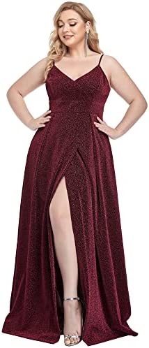 Ever-Pretty Plus Women's Glitter Side Slit A-line Plus Size Evening Dresses for Party 50120
