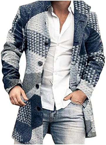 FIN86 Men's Lightweight Jacket,Men's Casual Geometric Printed Single Breasted Turn-Down Collar Pocket Overcoat