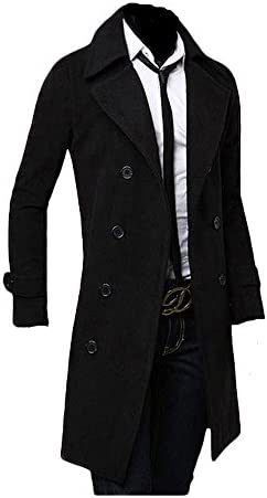 King Ma Men's Winter Warm Trench Double Breasted Long Jacket Overcoat
