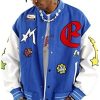 MAISON EMERALD(ME)Star Embroidery Baseball Jacket Student Uniforms Suitable For Boys Cool Electric Blue Sports Jacket