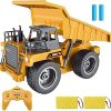 Remote Control Construction Dump Truck Toy 2.4G RC Truck 6 Channel Bulldozer 4 Wheel Driver Mine Construction Alloy Metal Vehicle Truck 1:18 with 2 Rechargeable Batteries for Boys Birthday Xmas Gift