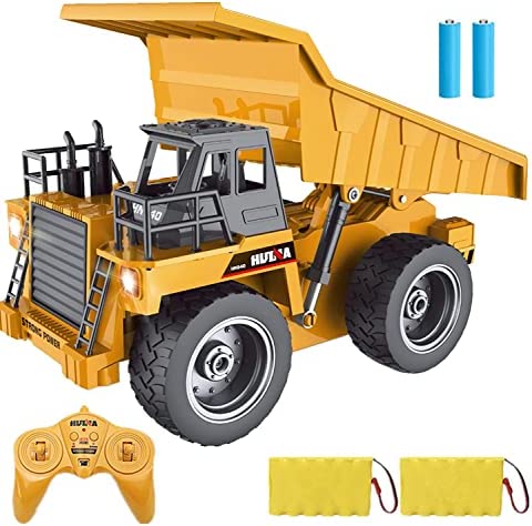 Remote Control Construction Dump Truck Toy 2.4G RC Truck 6 Channel Bulldozer 4 Wheel Driver Mine Construction Alloy Metal Vehicle Truck 1:18 with 2 Rechargeable Batteries for Boys Birthday Xmas Gift