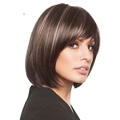 Short Brown Bob Wigs with highlight Stylish Dark Brown Synthetic Wigs for Womens