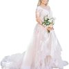 TRHTX Women's Lace Long Sleeve Wedding Dresses for Bride 2022 V Neck Bridal Gowns A-line Appliques Wedding Gowns with Train