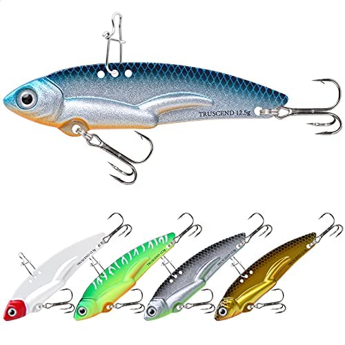 TRUSCEND Blade Bait, Blade Spinner Bait- Great as a Long Casting Bass Bait or Jigging Spoon, Metal Vibe Lipless Crankbait, Fishing Spoon Blade, Perfect Fishing Lures for Bass Walleye Trout Perch Pike