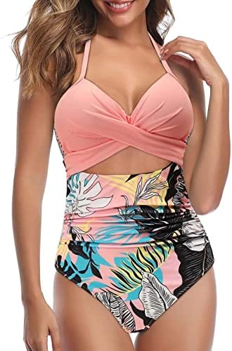Tummy Control One Piece Swimsuits for Women Spaghetti Straps Push Up Swimsuits Shirred Vintage Swimsuit Swimwear