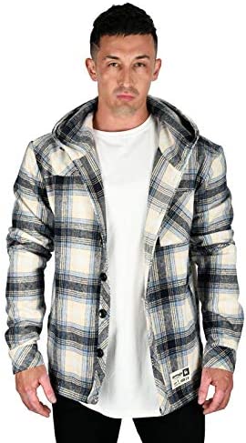 YoungLA Men’s Long Sleeve Hooded Flannel Shirt | Classic Button Up Hoodie Style | 431
