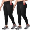 yeuG Women's Plus Size Leggings with Pocket-2 Pack High Waist Tummy Control Yoga Pants Spandex Workout Running Black Leggings