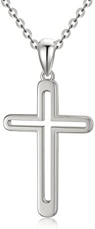 14K Gold Womens Christian Religious Jewelry Dainty Stainless Steel Hollow Cross Pendant Clavicle Chain Necklace For Women