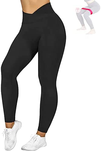 Women Seamless Butt Lift Leggings Pants Camo Squat Proof Tummy Control Yoga Tights and 1 Strip Stretch Bands for Booty Legs