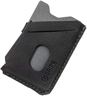 GRIP6 No Loop Slim Minimalist Wallets For Men-Gunmetal w/Black Leather