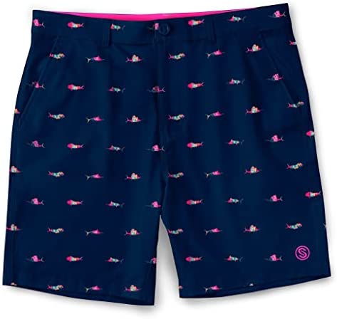 Scales Men's Offshore Country Club Collection Trippy Fish Walkshorts, Navy Blue, 32