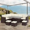 Patio Furniture Set, 7PCS Outdoor Conversation Set All Weather Brown Wicker Sectional Sofa Couch Dining Table Chair with Ottoman, Ivory Cushion