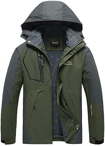 FoxQ Men's Spring Waterproof Jacket with Hood Lightweight Softshell Warm Windbreaker Outdoor Sport Hiking Rain Coat