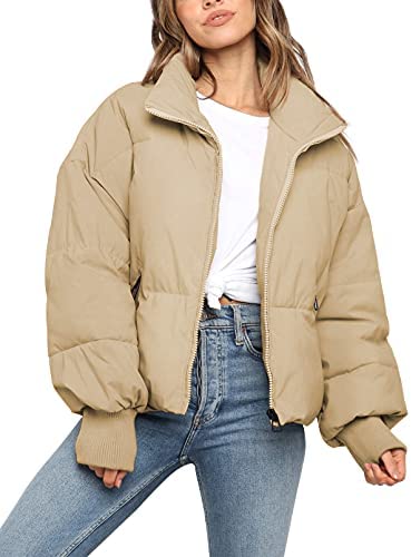 KYL Women's Winter Puffer Jacket Oversized Zip-Up Quilted Puffy Bubble Short Down Coat