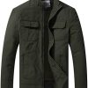 WenVen Men's Cotton Canvas Lightweight Military Jacket Casual Field Windbreaker