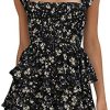Womens Sexy Summer Romper Floral Square Neck Ruffle Strap Layer Hem Shorts Jumpsuits