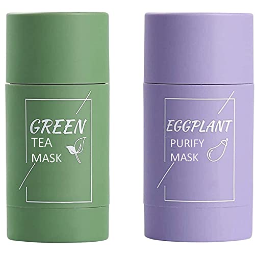 2 PCs Green Tea Mask Stick, Green Cleansing Tea Clay Mask Stick for Face Blackhead Remover Moisturizes Oil Control Deep Clean Pore Improves for All Skin Types, Suitable for Women Men