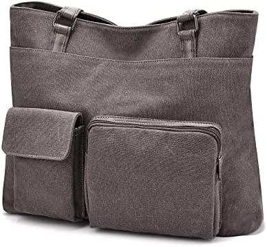 Laptop Tote Bag for Women with Zipper and Pockets 15.6 Inch Large Canvas Work Handbag Purse