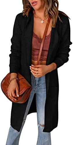 Dokotoo Womens 2022 Solid Hooded Cardigan Sweaters for Women Knitted Coats Outerwear Casual Long Cardigans with Pockets