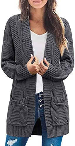 SYZRI Women's Cable Knit Open Front Cardigan Long Sleeve Chunky Sweaters Outwear with Pockets