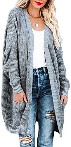 Womens Plus Size Chunky Knit Cardigans Open Front Long Sleeve Oversized Slouchy Sweaters Outerwear with Pockets