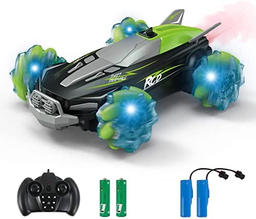 WOWELLO RC Drift Cars with Spray Mist for Kids, Remote Control Car with LED Lights and Music, Rechargeable RC Stunt Toy Car, Indoor and Outdoor Toys for 3 4 5 6 7 8 Year Old Boys Girls Gifts