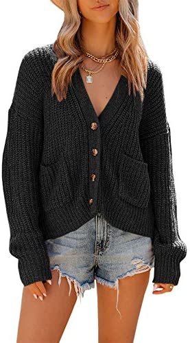 Lightweight Cardigan for Women Casual Long Sleeve Sweaters Open Front Chunky Knit Outwear Coat with Pockets