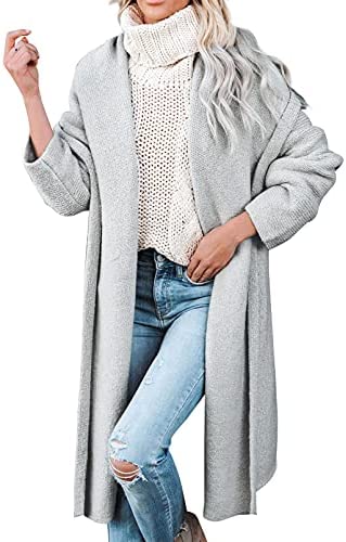 Dokotoo Women's Long Open Front Cardigans Striped Color Block Loose Knit Sweaters Outwear Coat